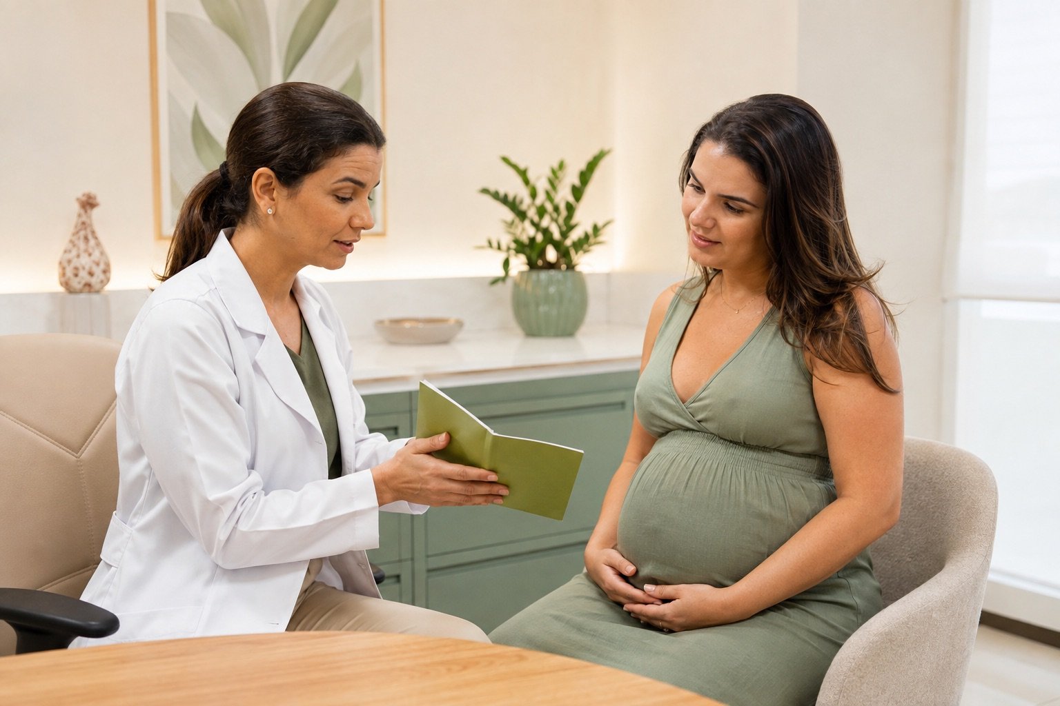 Gestante recebendo orientação durante uma consulta